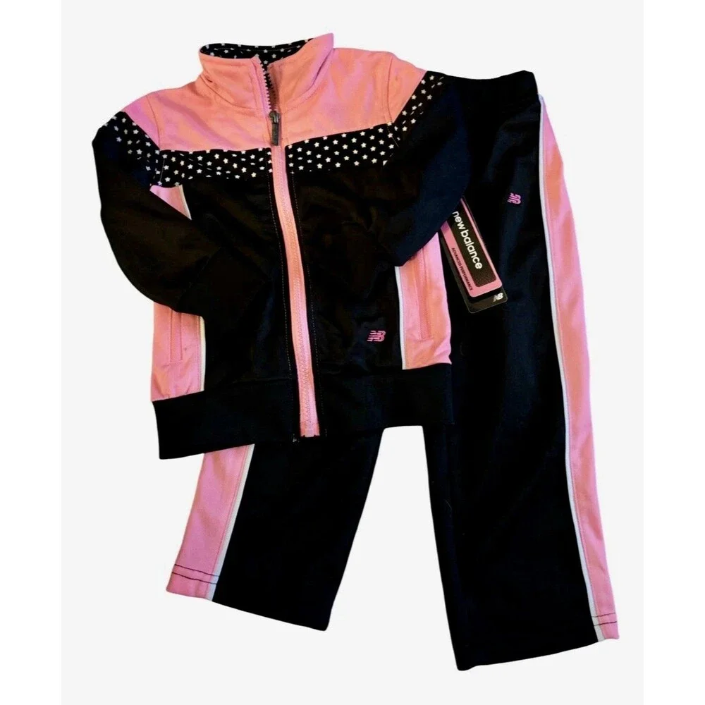 New Balance Pink Black 2-Piece Active Track Jogging Set Toddler Girl Size 2T New